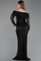 Abendkleid Lang Perlenbesetzt Schwarz ABU6186