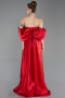 Rot Abendkleid Perlenbesetzt Lang ABU5234