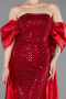 Rot Abendkleid Perlenbesetzt Lang ABU5234