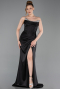 Abendkleid Lang Satin Schwarz ABU6200