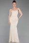 Beige Abendkleid Perlenbesetzt Lang ABU6073
