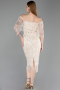Partykleid Midi Perlenbesetzt Beige ABK2634