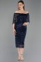 Partykleid Midi Perlenbesetzt Marineblau ABK2634