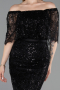 Partykleid Midi Perlenbesetzt Schwarz ABK2634