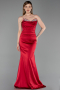 Abendkleid im Meerjungfrau-Stil Lang Satin Rot ABU6222