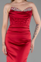 Abendkleid im Meerjungfrau-Stil Lang Satin Rot ABU6222