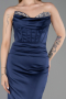 Abendkleid im Meerjungfrau-Stil Lang Satin Marineblau ABU6222