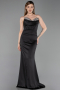 Abendkleid im Meerjungfrau-Stil Lang Satin Schwarz ABU6222