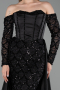 Abendkleid Lang Satin Schwarz ABU6230