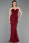 Abendkleid Lang Perlenbesetzt Weinrot ABU6232