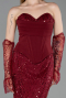 Abendkleid Lang Perlenbesetzt Weinrot ABU6232