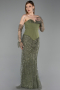 Abendkleid Lang Perlenbesetzt Khaki ABU6232