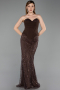 Abendkleid Lang Perlenbesetzt Braun ABU6232