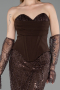 Abendkleid Lang Perlenbesetzt Braun ABU6232