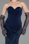 Abendkleid Lang Perlenbesetzt Marineblau ABU6232