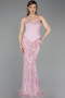 Abendkleid Lang Perlenbesetzt Puder ABU6232