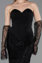 Abendkleid Lang Perlenbesetzt Schwarz ABU6232