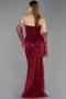 Abendkleid Lang Perlenbesetzt Weinrot ABU6232