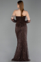 Abendkleid Lang Perlenbesetzt Braun ABU6232