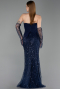 Abendkleid Lang Perlenbesetzt Marineblau ABU6232