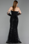 Abendkleid Lang Perlenbesetzt Schwarz ABU6232