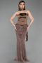 Abendkleid Lang Perlenbesetzt Braun ABU6234