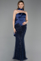 Abendkleid Lang Perlenbesetzt Marineblau ABU6234