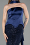 Abendkleid Lang Perlenbesetzt Marineblau ABU6234