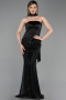 Abendkleid Lang Perlenbesetzt Schwarz ABU6234