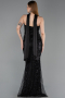 Abendkleid Lang Perlenbesetzt Schwarz ABU6234