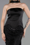Abendkleid Lang Perlenbesetzt Schwarz ABU6234