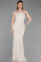 Abendkleid Lang Perlenbesetzt Beige ABU6236