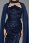 Abendkleid Lang Perlenbesetzt Marineblau ABU6236