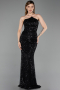 Abendkleid Lang Perlenbesetzt Schwarz ABU6236
