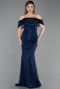 Abendkleid Lang Schuppig Marineblau ABU6237