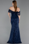 Abendkleid Lang Schuppig Marineblau ABU6237