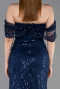 Abendkleid Lang Schuppig Marineblau ABU6237