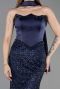 Abendkleid Lang Perlenbesetzt Marineblau ABU6238