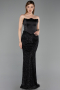 Abendkleid Lang Perlenbesetzt Schwarz ABU6238