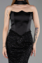 Abendkleid Lang Perlenbesetzt Schwarz ABU6238
