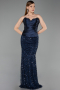 Abendkleid Lang Schuppig Marineblau ABU6242