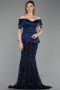 Abendkleid Lang Schuppig Marineblau ABU6243