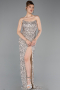 Abschlusskleid Lang Schuppig Beige ABU6218