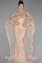Abendkleid Lang Perlenbesetzt Gold ABU6220