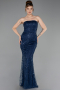 Abendkleid Lang Perlenbesetzt Marineblau ABU6220