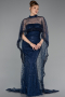 Abendkleid Lang Perlenbesetzt Marineblau ABU6220