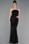 Abendkleid Lang Perlenbesetzt Schwarz ABU6220