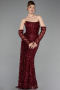Abendkleid Lang Schuppig Weinrot ABU6224