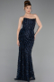 Abendkleid Lang Schuppig Marineblau ABU6224