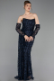 Abendkleid Lang Schuppig Marineblau ABU6224